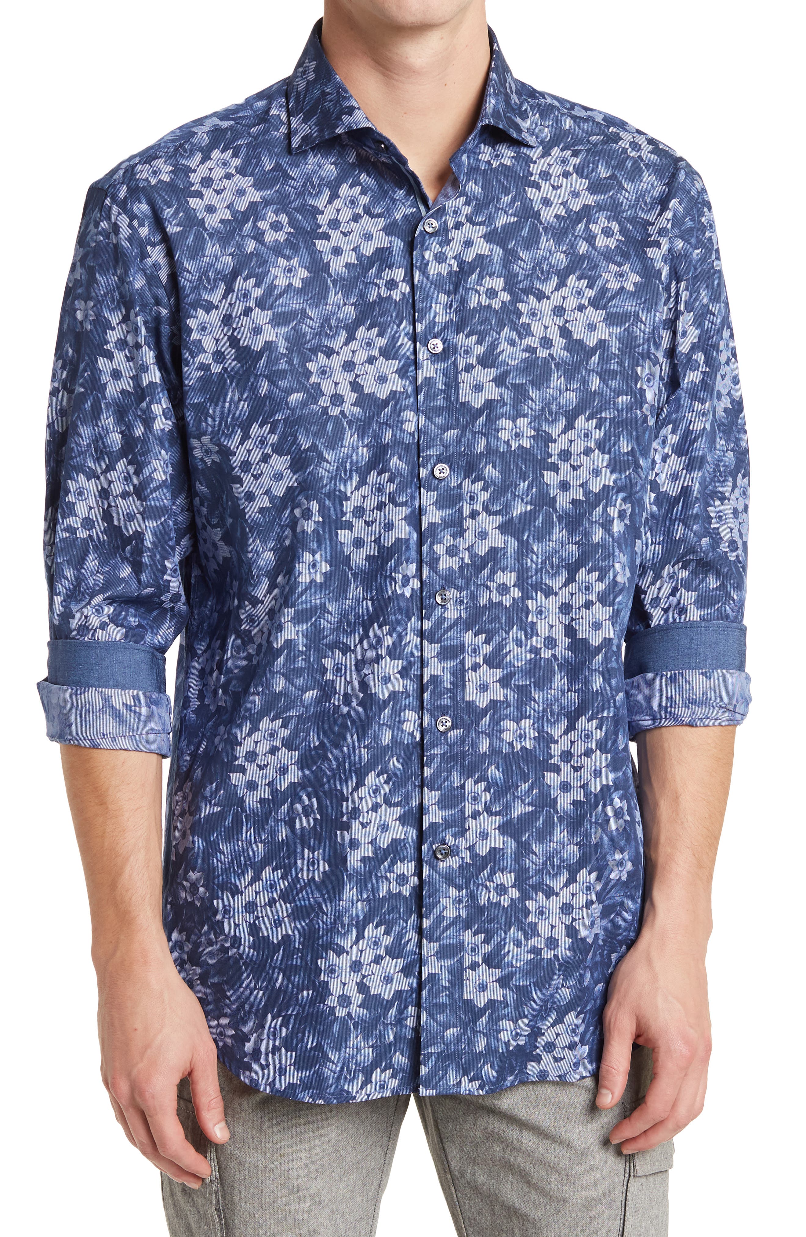 Bugatchi Mens Long Sleeve Shaped Woven Shirt Bugatchi Mens Long Sleeve Shaped Woven Shirt